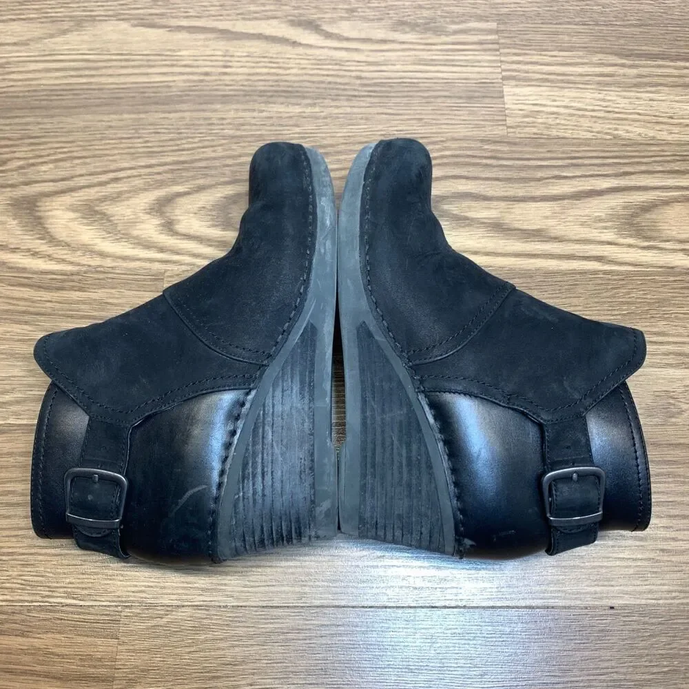 Dansko Boots Women 6.5-7 EU 37 Shirley Wedge Heel Ankle Booties Black Leather‎